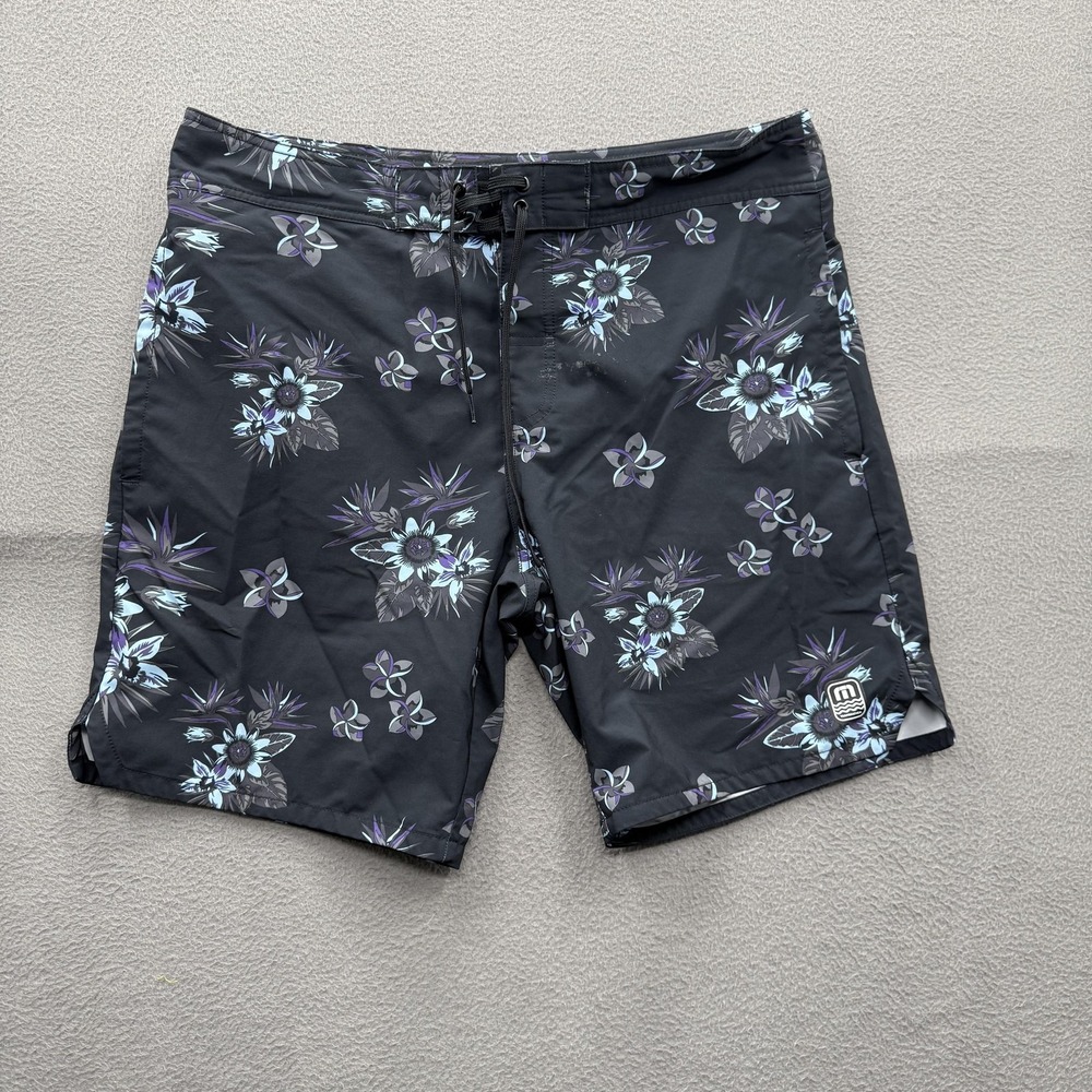 TravisMathew Board Shorts Mens 36 Black Tropical Floral Swim Trunks Quick Dry